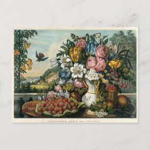 Carte Postale Paysage Fruit Et Fleurs vintage Currier & Ives