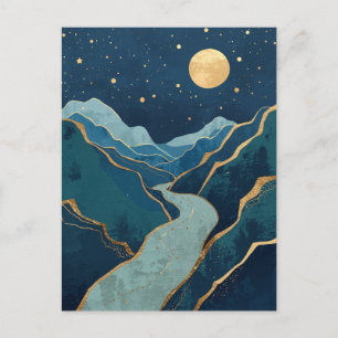 Carte Postale paysage Golden Peaks sous un ciel nocturne
