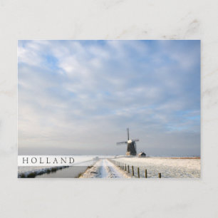 Carte Postale Paysage hivernal avec neige et moulin à vent en Ho