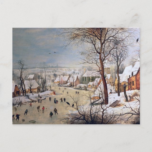 Carte Postale Paysage hivernal avec piège à oiseaux, 1601 (Devant)