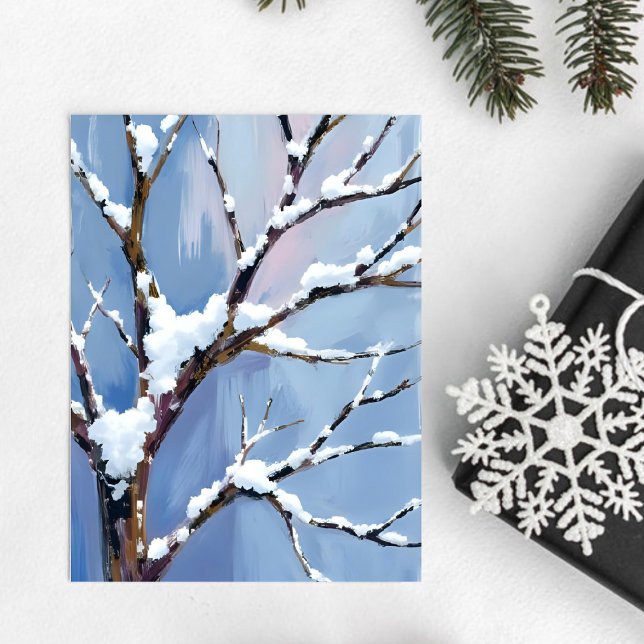 Carte Postale Paysage hivernal Branches d'arbre enneigées Peinte (Créateur téléchargé)