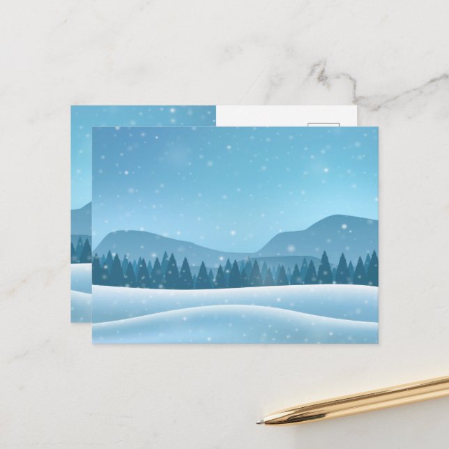 Carte Postale Paysage hivernal enneigé (Devant/Arrière en situation)