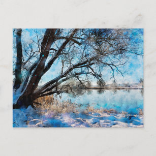 Carte Postale Paysage hivernal enneigé sur la rivière Havel. Art