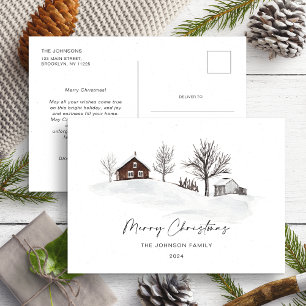 Carte Postale Paysage hivernal monochrome de Noël non photo