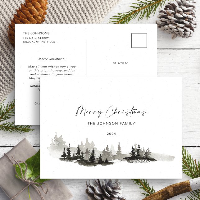 Carte Postale Paysage hivernal monochrome de Noël non photograph (Créateur téléchargé)