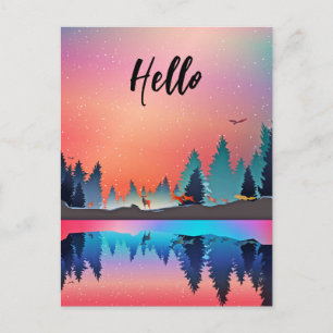 Carte Postale Paysage hivernal pittoresque avec cerfs bonjour