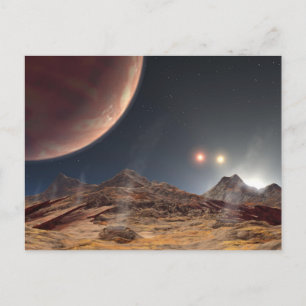 Carte Postale Paysage lunaire avec trois soleils