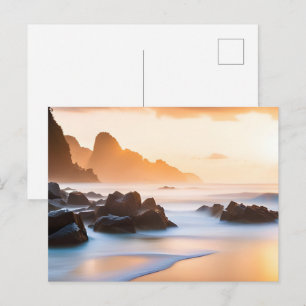 Carte Postale Paysage marin au coucher de soleil doré Vagues