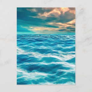 Carte Postale Paysage marin océan bleu ciel nuageux peinture num