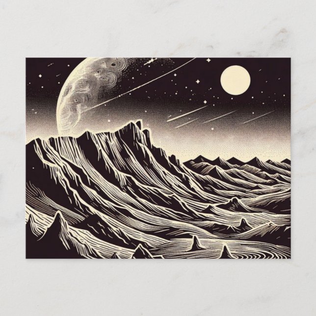 Carte Postale Paysage martien SF Gravure sur bois 3 (Devant)