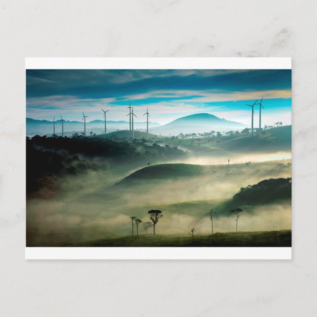 Carte Postale Paysage matinal bruyant au parc éolien (Devant)