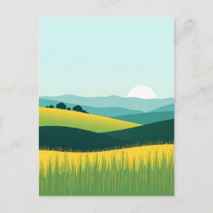 Carte Postale Paysage minimaliste de collines et d'herbe avec dé