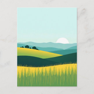Carte Postale Paysage minimaliste de collines et d'herbe avec dé