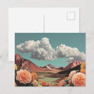 Carte Postale Paysage Montagnard Floral Surréaliste Avec Nuages