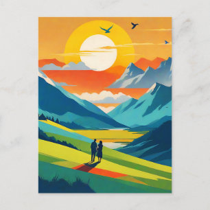 Carte Postale Paysage Montagnard Rétro Amour