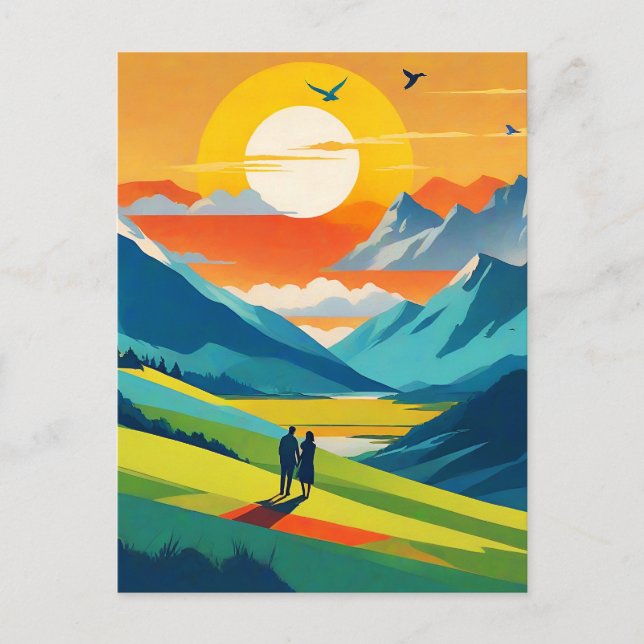 Carte Postale Paysage Montagnard Rétro Amour (Devant)