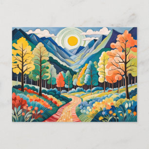 Carte Postale Paysage montagneux d'automne avec sentier