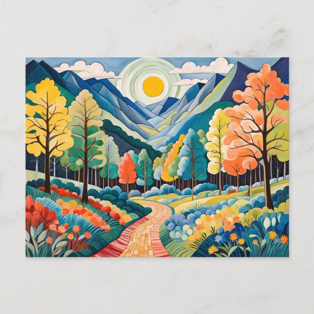 Carte Postale Paysage montagneux d'automne avec sentier (Devant)