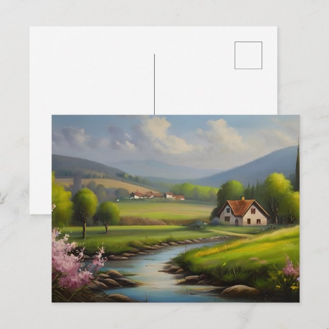 Carte Postale Paysage naturel de printemps (Devant / Derrière)