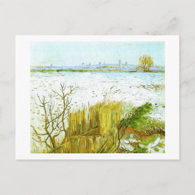 Carte Postale Paysage neigeux Arles Arrière - plan Van Gogh Art (Devant)