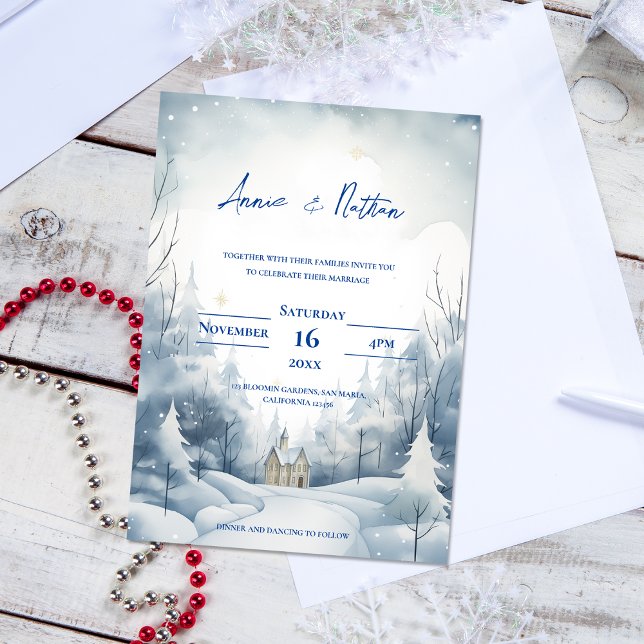 Carte Postale Paysage neigeux mignon Mariage d'hiver (Cute Snowy Landscape Winter Wedding Invitation Postcard)