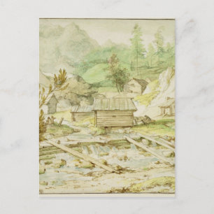 Carte Postale Paysage nordique avec hutte en bois et terroir