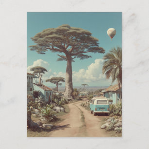 Carte Postale Paysage onirique de baobab avec fourgonnette de ca