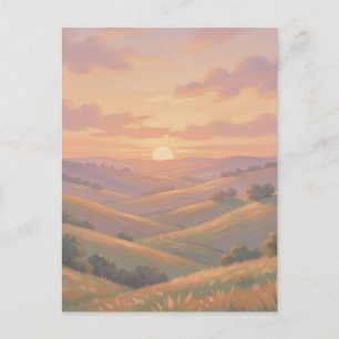 Carte Postale Paysage Pastel de Collines Ondulantes au Coucher d