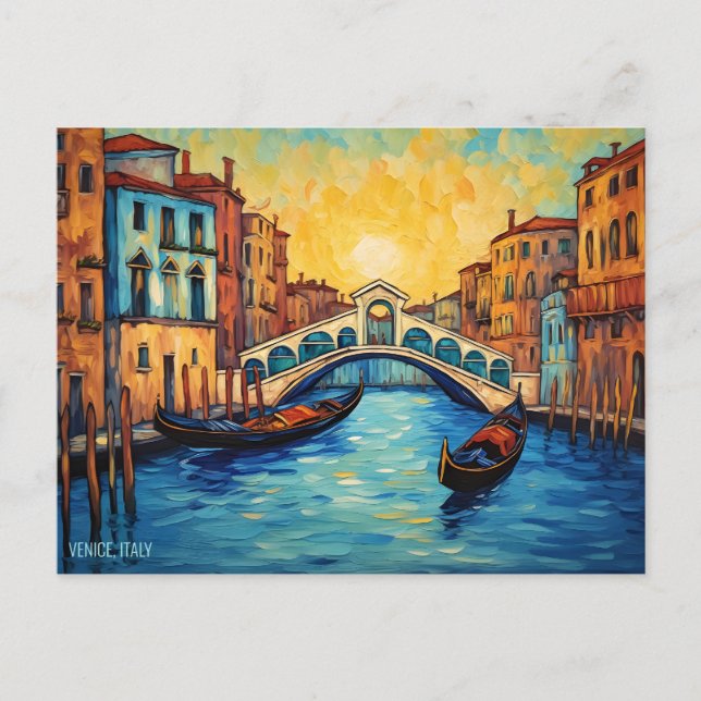 Carte Postale Paysage peinture Canaux de Venise Italie Travel Ar (Devant)