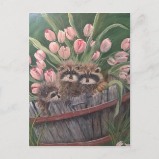 Carte Postale paysage peinture peinture main art nature Racoons
