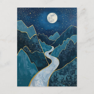 Carte Postale paysage pics dorés sous un ciel nocturne 