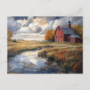 Carte Postale Paysage rustique de ferme et de cours d'eau