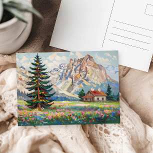 Carte Postale Paysage serein de montagnes Peinture d'art colorée