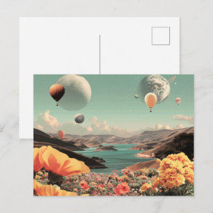 Carte Postale Paysage surréaliste avec ballons aériens et lune