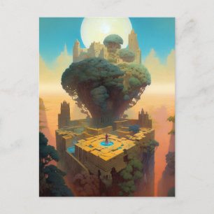 Carte Postale Paysage surréaliste Château Arbres Imaginaire Art