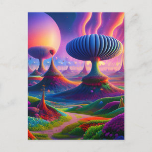 Carte Postale Paysage surréaliste et absurde avec des choses étr