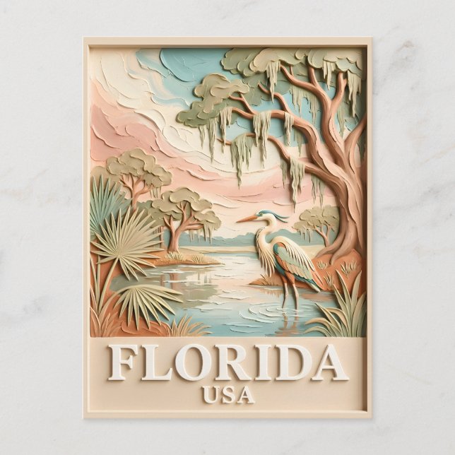 Carte Postale Paysage Texturé de la Faune Aviaire des Everglades (Devant)