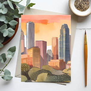Carte Postale Paysage urbain au coucher du soleil   Aquarelle de
