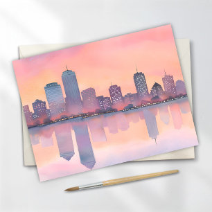 Carte Postale Paysage urbain au coucher du soleil pastel   Aquar