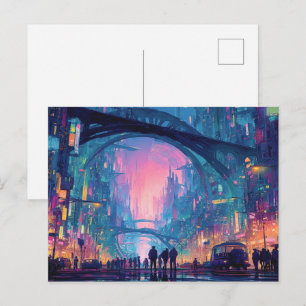 Carte Postale Paysage urbain cyberpunk futuriste avec des arches