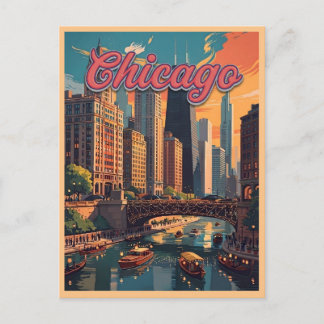 Carte Postale Paysage urbain de Chicago au bord de la rivière