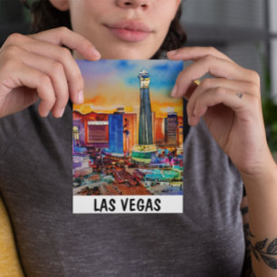 Carte Postale Paysage urbain de Las Vegas à l'aquarelle