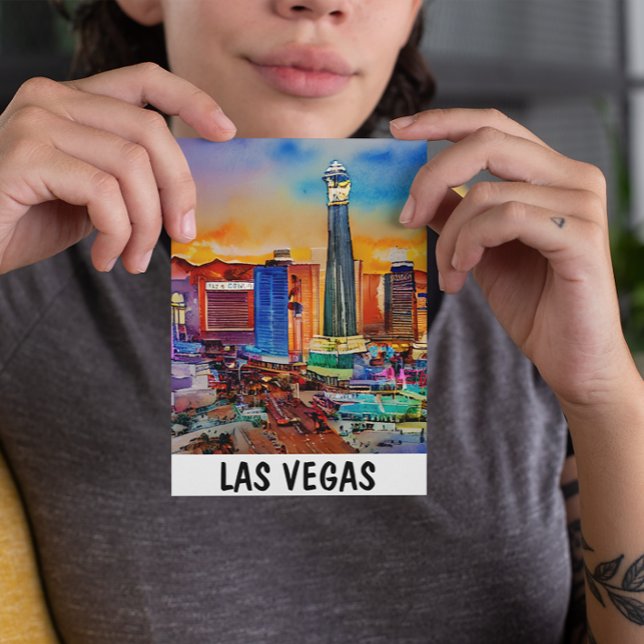 Carte Postale Paysage urbain de Las Vegas à l'aquarelle (las vegas watercolor skyline postcard)