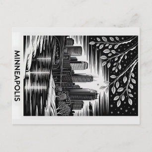 Carte Postale Paysage urbain de Minneapolis noir et blanc en gra