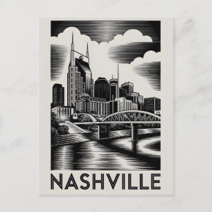 Carte Postale Paysage urbain de Nashville Tennessee en noir et b