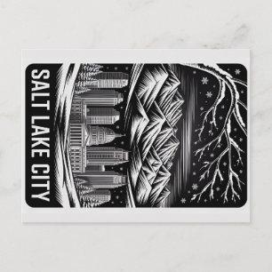 Carte Postale Paysage urbain de Salt Lake City en noir et blanc