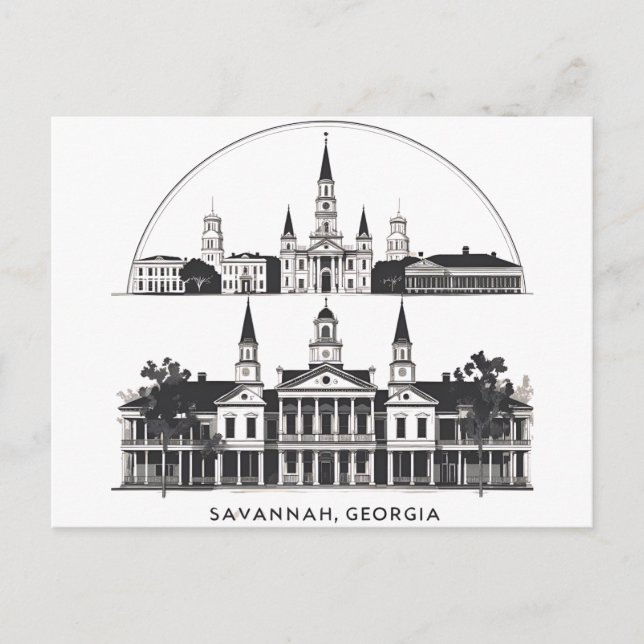 Carte Postale Paysage urbain de Savannah Géorgie (Devant)