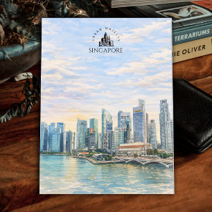 Carte Postale Paysage urbain de Singapour   Paysage à l'aquarell