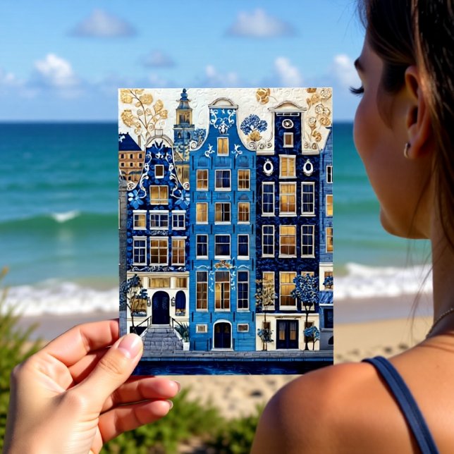 Carte Postale Paysage urbain doré bleu de Delft (Créateur téléchargé)