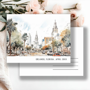 Carte Postale Paysage urbain d'Orlando Floride aquarelle voyage 
